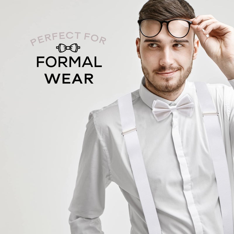 Man of Men - Bowtie & Suspender Set - Solid Colors (White) - Image 5